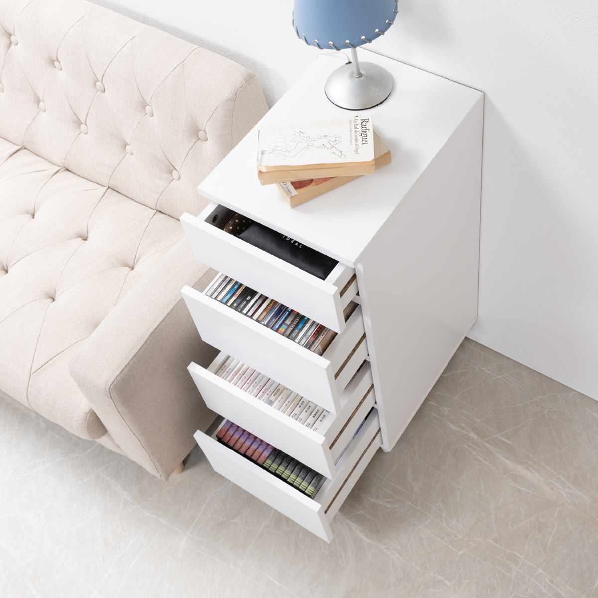 スリムチェスト 幅30cm 4段 ホワイトリビング ( チェスト 棚 ラック 収納 家具 ディスプレイ 引き出し 4杯 サイドボード サイドチェスト リビング収納 シェルフ 引出し ホワイト )