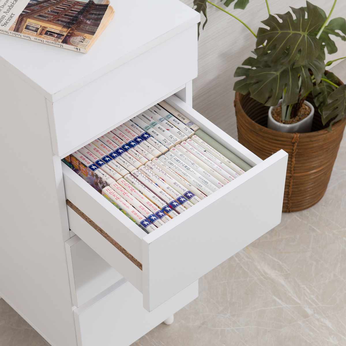 スリムチェスト 幅30cm 4段 ホワイトリビング ( チェスト 棚 ラック 収納 家具 ディスプレイ 引き出し 4杯 サイドボード サイドチェスト リビング収納 シェルフ 引出し ホワイト )