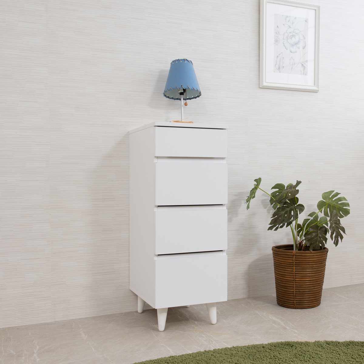 スリムチェスト 幅30cm 4段 ホワイトリビング ( チェスト 棚 ラック 収納 家具 ディスプレイ 引き出し 4杯 サイドボード サイドチェスト リビング収納 シェルフ 引出し ホワイト )