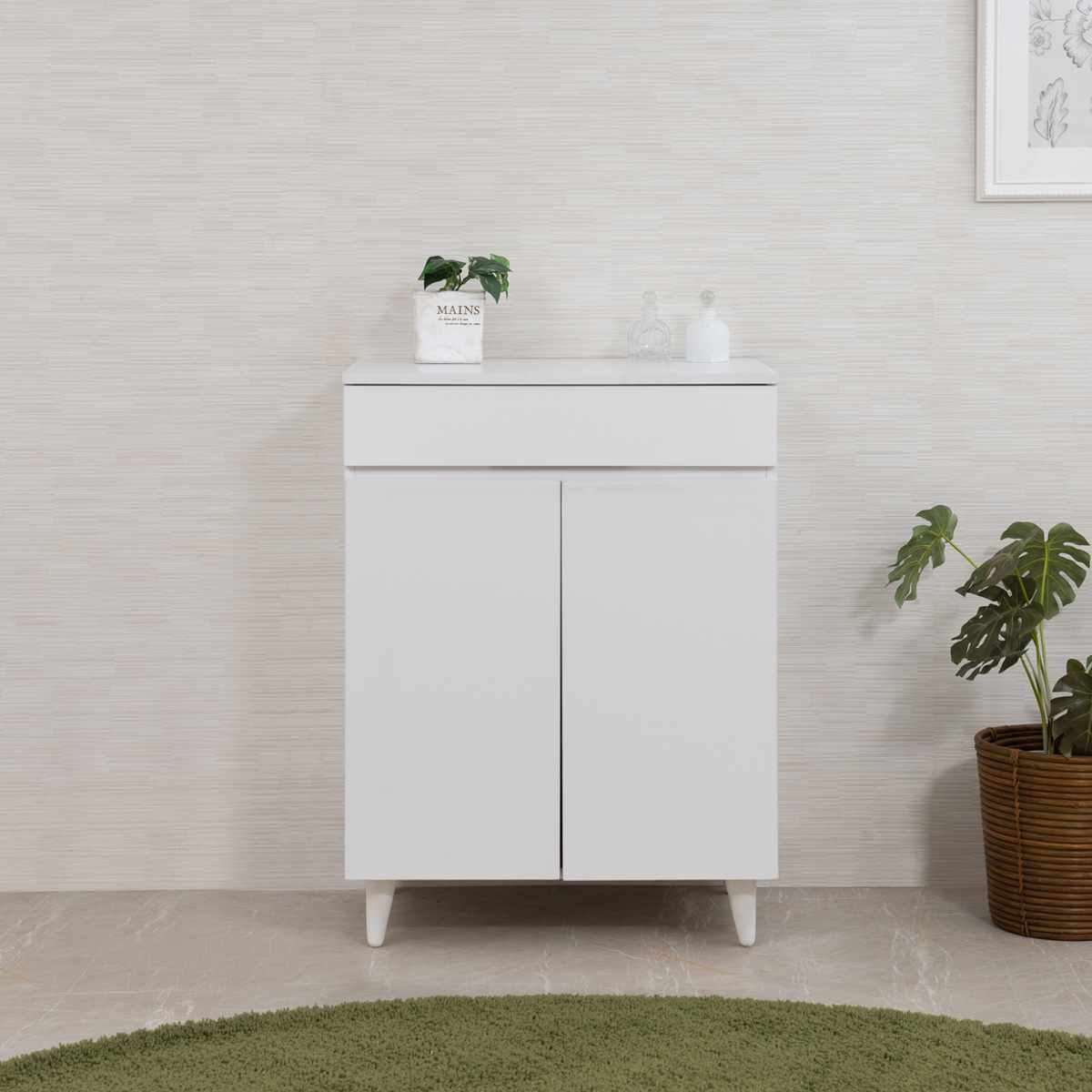 サイドボード 幅60cm 2枚扉 ホワイトリビング ( 食器棚 棚 ラック 収納 家具 カップボード 引き出し キッチン リビング収納 シェルフ 引出し 可動棚 ホワイト )