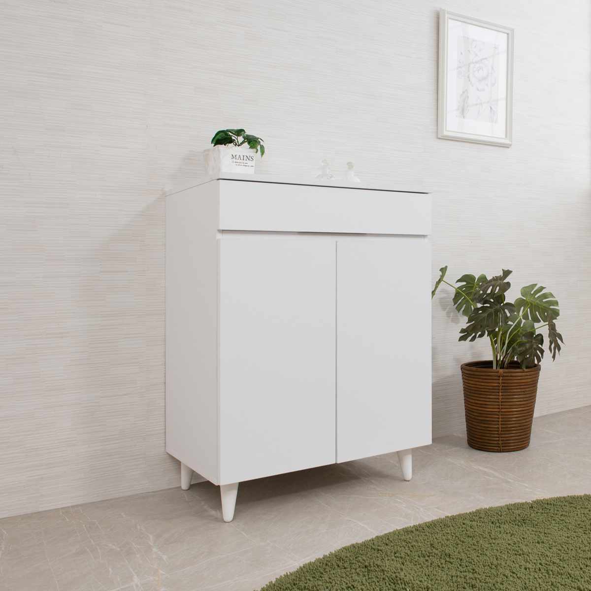 サイドボード 幅60cm 2枚扉 ホワイトリビング ( 食器棚 棚 ラック 収納 家具 カップボード 引き出し キッチン リビング収納 シェルフ 引出し 可動棚 ホワイト )