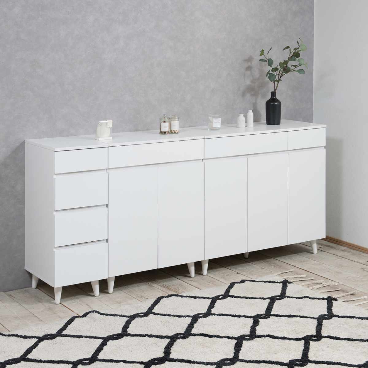 サイドボード 幅60cm 2枚扉 ホワイトリビング ( 食器棚 棚 ラック 収納 家具 カップボード 引き出し キッチン リビング収納 シェルフ 引出し 可動棚 ホワイト )