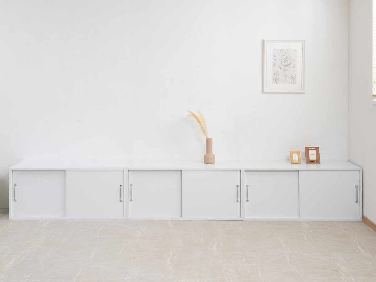 上置き棚 幅90cm 引戸式 ホワイトリビング ( 上置き 収納 家具 組み合わせ 引き戸 可動棚 追加 ローボード テレビ台 背面化粧 )