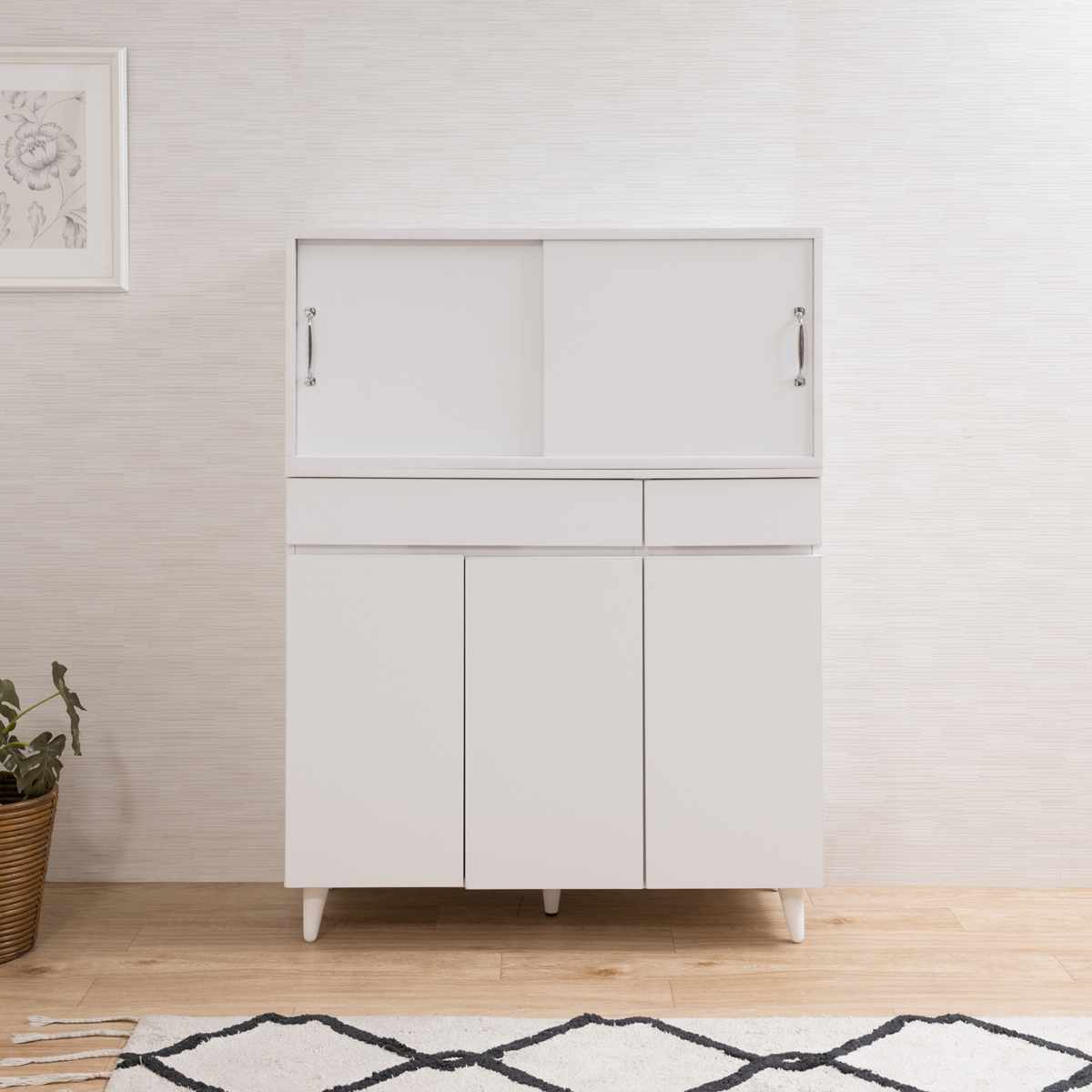 上置き棚 幅90cm 引戸式 ホワイトリビング ( 上置き 収納 家具 組み合わせ 引き戸 可動棚 追加 ローボード テレビ台 背面化粧 )