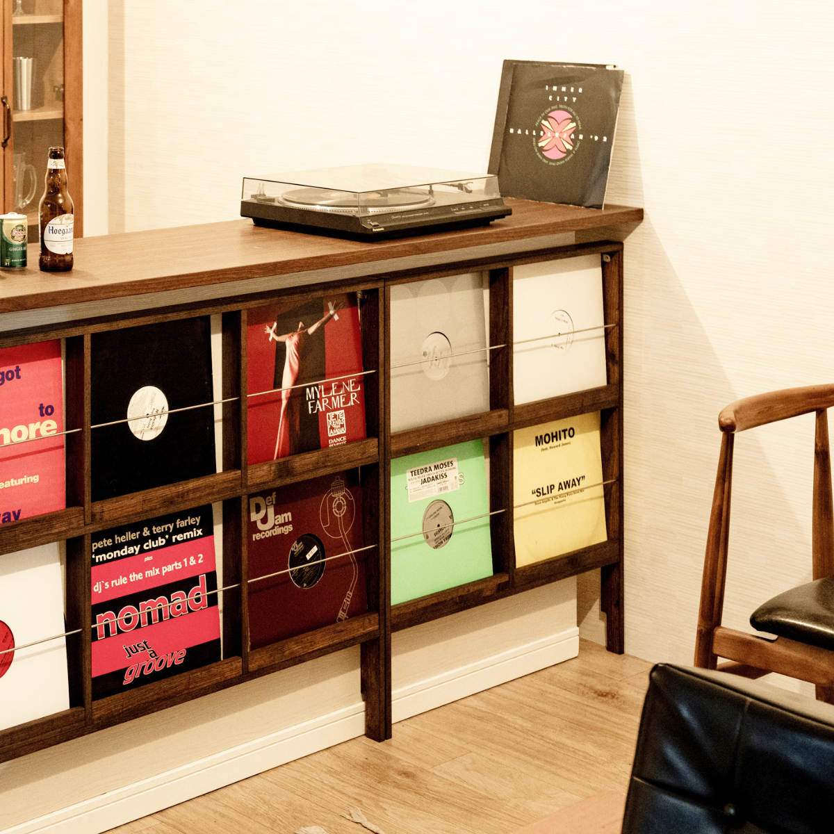 壁面レコードラック 幅74.5cm 4マス ブラウン ( レコードラック 壁面 ラック 棚 ディスプレイ 収納 飾り棚 壁面収納 Arizona レコード収納 省スペース )