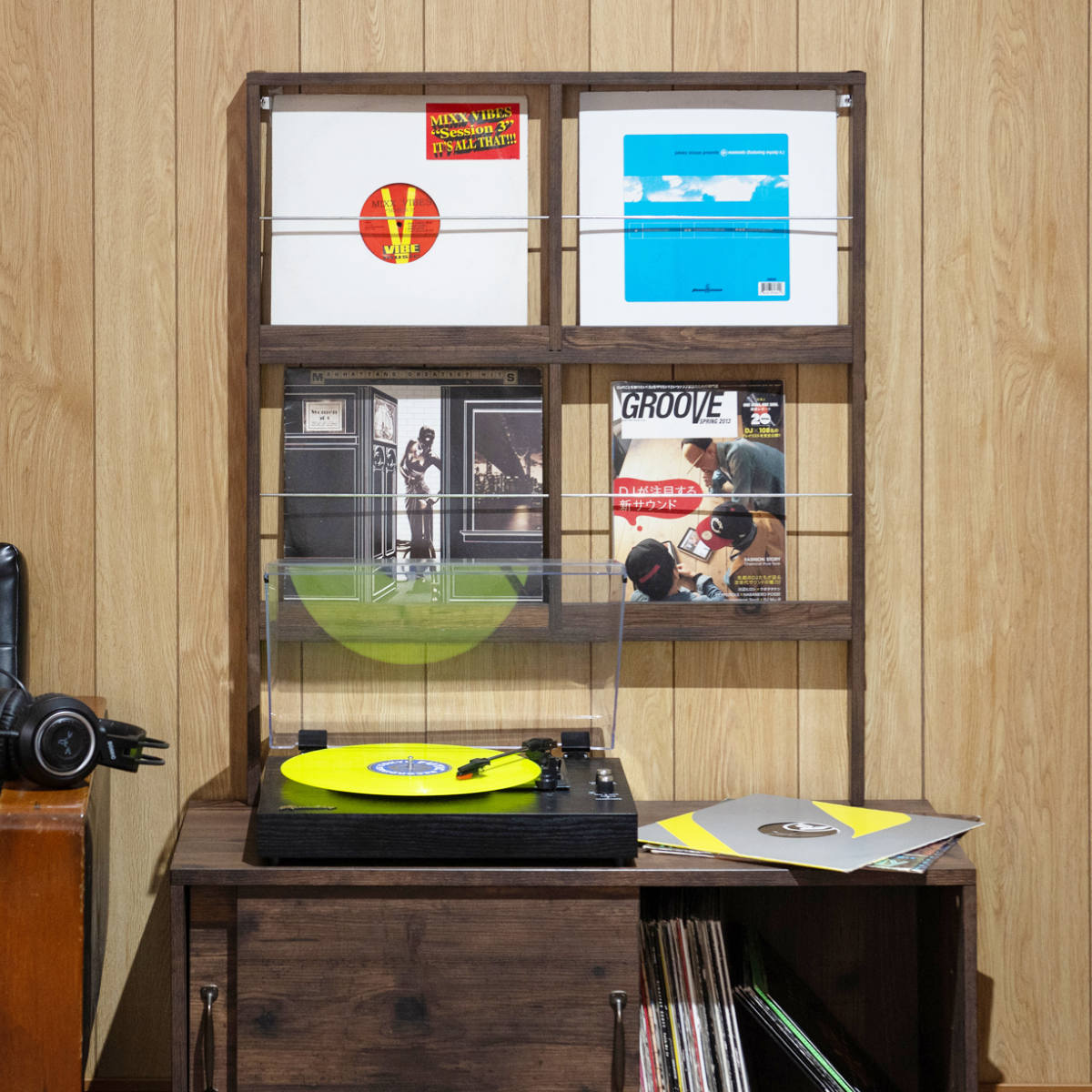 壁面レコードラック 幅74.5cm 4マス ブラウン ( レコードラック 壁面 ラック 棚 ディスプレイ 収納 飾り棚 壁面収納 Arizona レコード収納 省スペース )