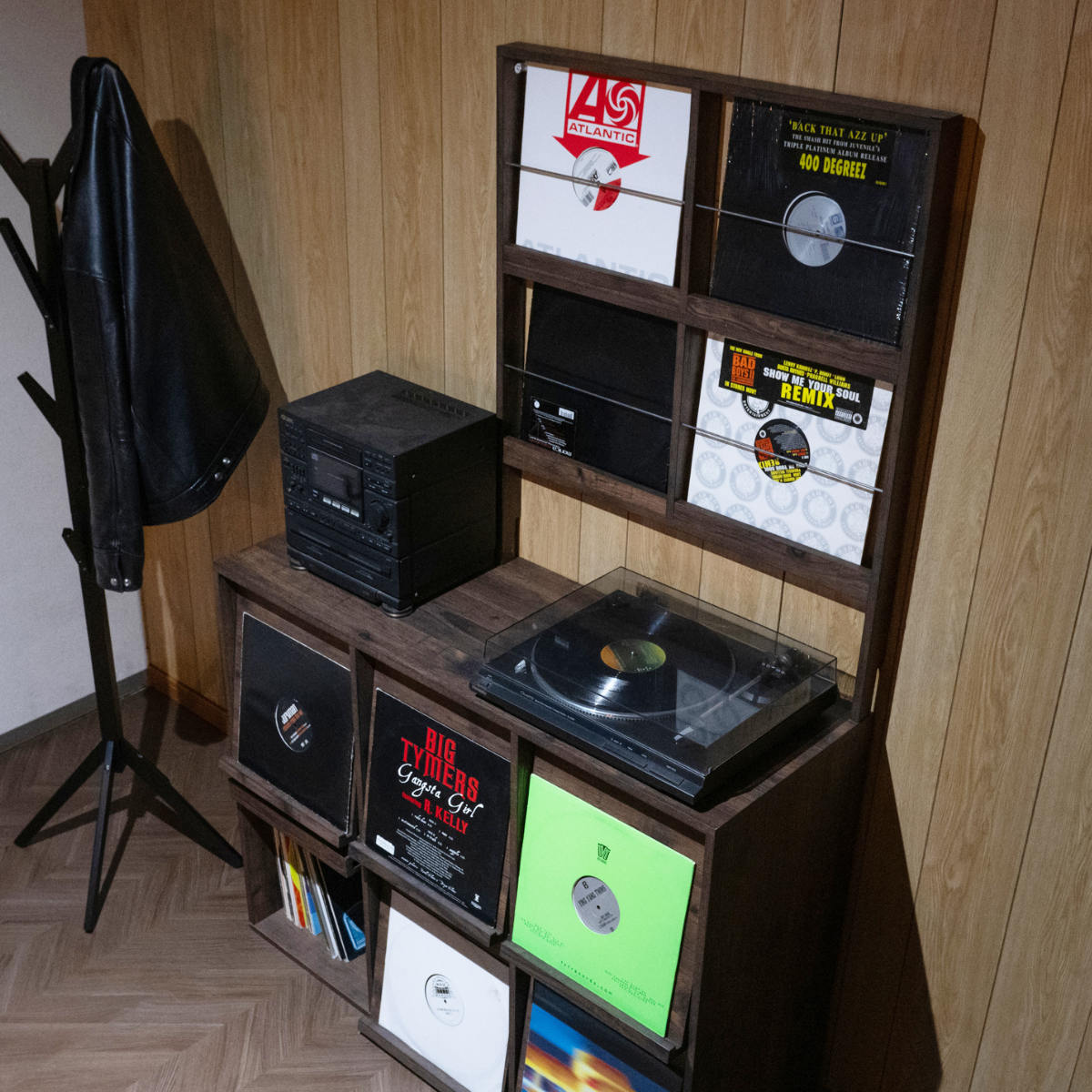 壁面レコードラック 幅74.5cm 4マス ブラウン ( レコードラック 壁面 ラック 棚 ディスプレイ 収納 飾り棚 壁面収納 Arizona レコード収納 省スペース )