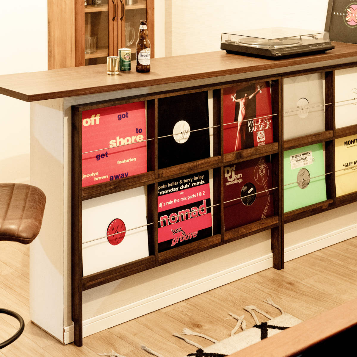 壁面レコードラック 幅111cm 6マス ブラウン ( レコードラック 壁面 ラック 棚 ディスプレイ 収納 飾り棚 壁面収納 Arizona レコード収納 省スペース )