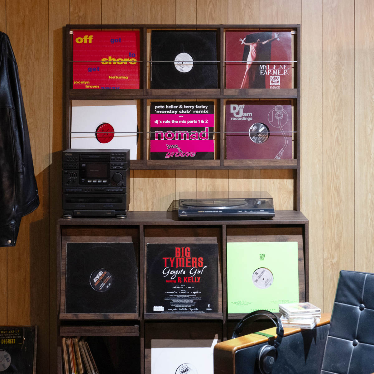 壁面レコードラック 幅111cm 6マス ブラウン ( レコードラック 壁面 ラック 棚 ディスプレイ 収納 飾り棚 壁面収納 Arizona レコード収納 省スペース )