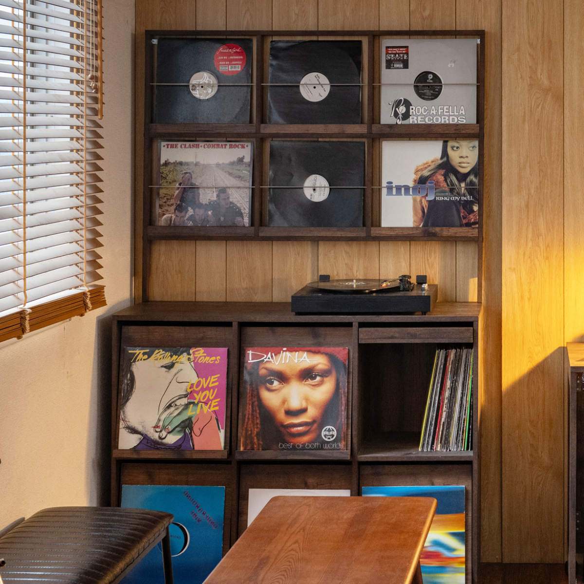 壁面レコードラック 幅111cm 6マス ブラウン ( レコードラック 壁面 ラック 棚 ディスプレイ 収納 飾り棚 壁面収納 Arizona レコード収納 省スペース )