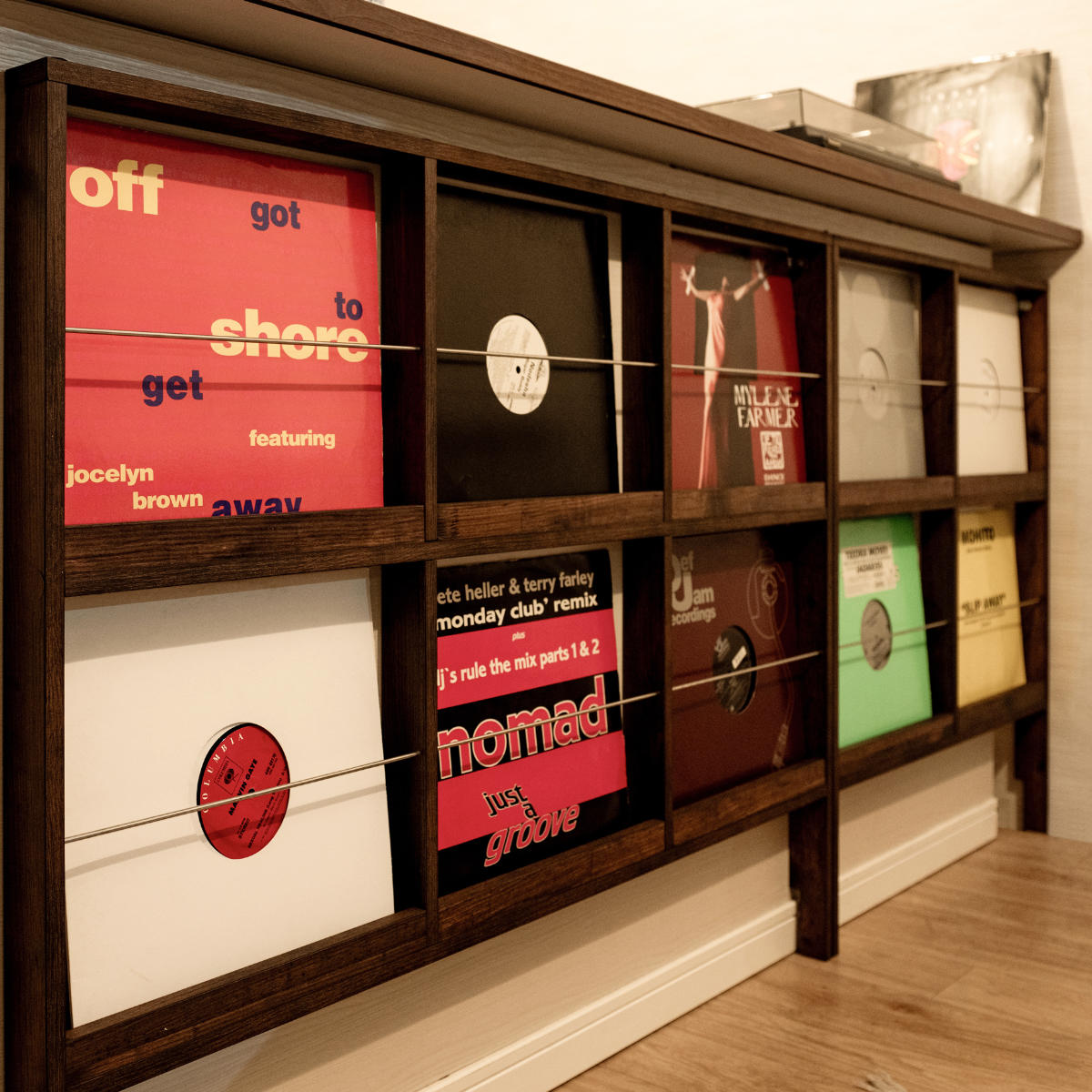 壁面レコードラック 幅111cm 6マス ブラウン ( レコードラック 壁面 ラック 棚 ディスプレイ 収納 飾り棚 壁面収納 Arizona レコード収納 省スペース )