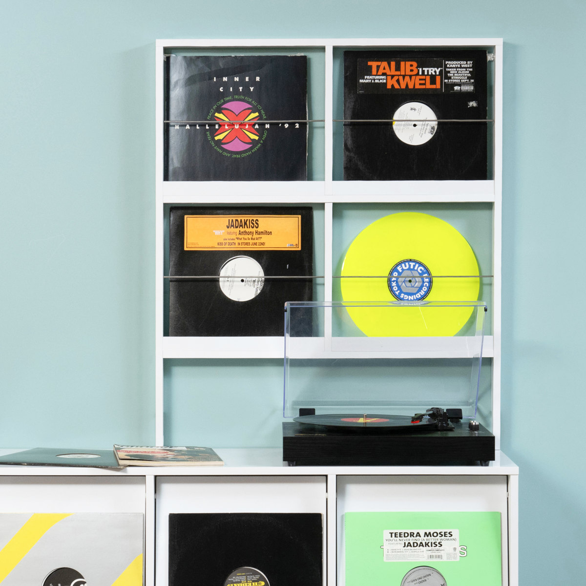 壁面レコードラック 幅74.5cm 4マス ホワイト ( レコードラック 壁面 ラック 棚 ディスプレイ 収納 飾り棚 壁面収納 FORCE レコード収納 省スペース )