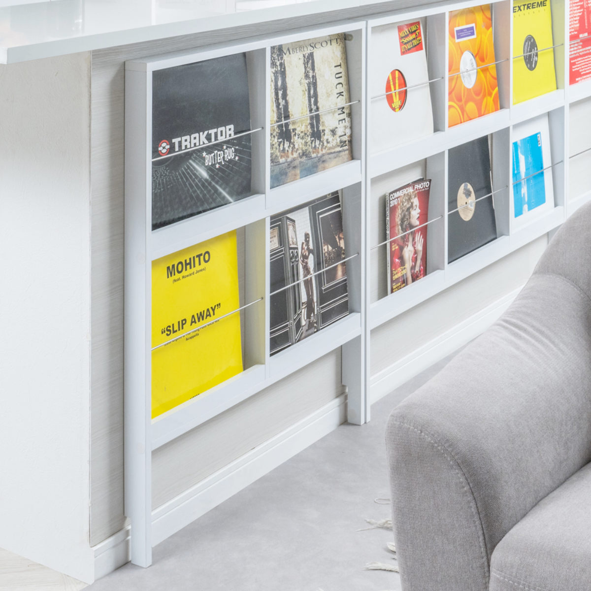 壁面レコードラック 幅74.5cm 4マス ホワイト ( レコードラック 壁面 ラック 棚 ディスプレイ 収納 飾り棚 壁面収納 FORCE レコード収納 省スペース )