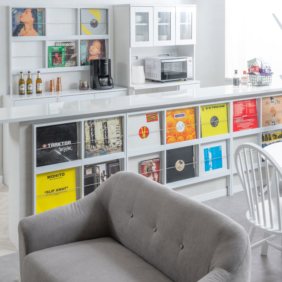 壁面レコードラック 幅74.5cm 4マス ホワイト ( レコードラック 壁面 ラック 棚 ディスプレイ 収納 飾り棚 壁面収納 FORCE レコード収納 省スペース )