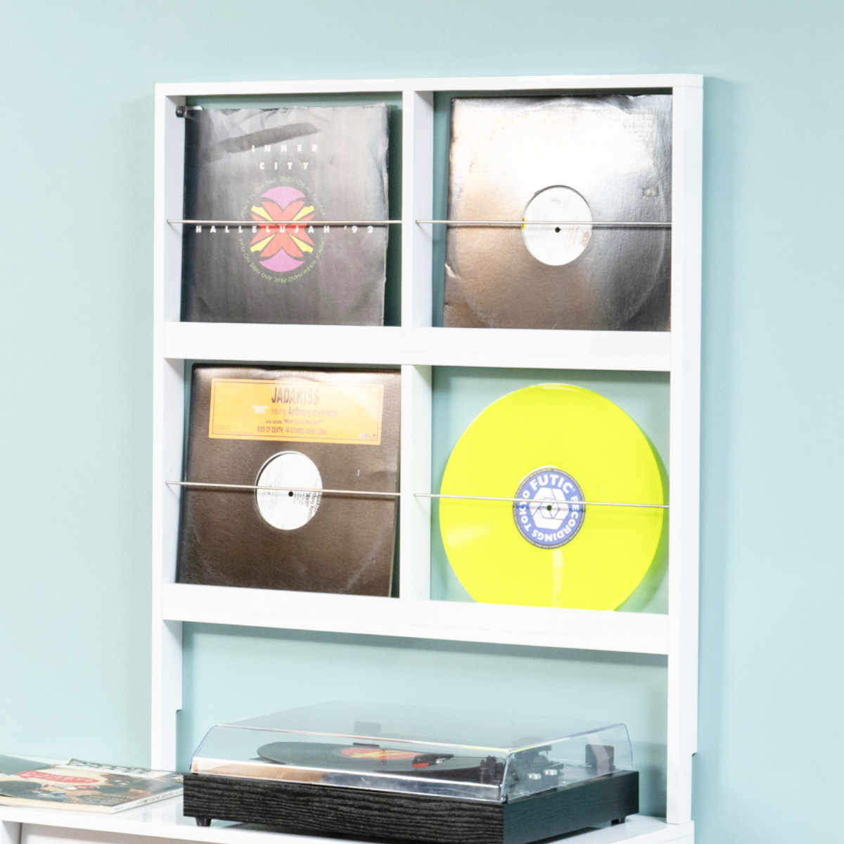 壁面レコードラック 幅74.5cm 4マス ホワイト ( レコードラック 壁面 ラック 棚 ディスプレイ 収納 飾り棚 壁面収納 FORCE レコード収納 省スペース )