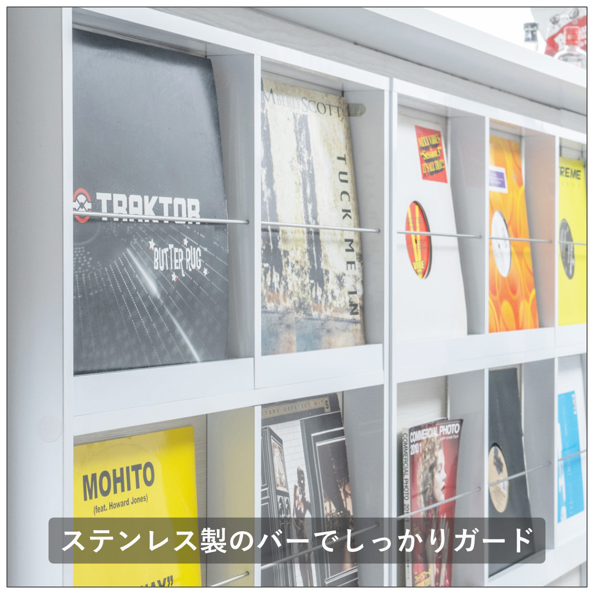 壁面レコードラック 幅74.5cm 4マス ホワイト ( レコードラック 壁面 ラック 棚 ディスプレイ 収納 飾り棚 壁面収納 FORCE レコード収納 省スペース )