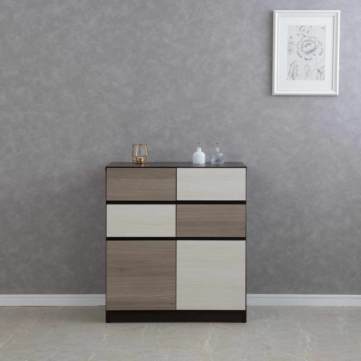 キャビネット 幅70cm グレートーン 日本製 完成品 ( 棚 ラック スクエア バイカラーA4対応 2段4杯 グレー A4サイズ シンプル 配線穴 スライドレール )