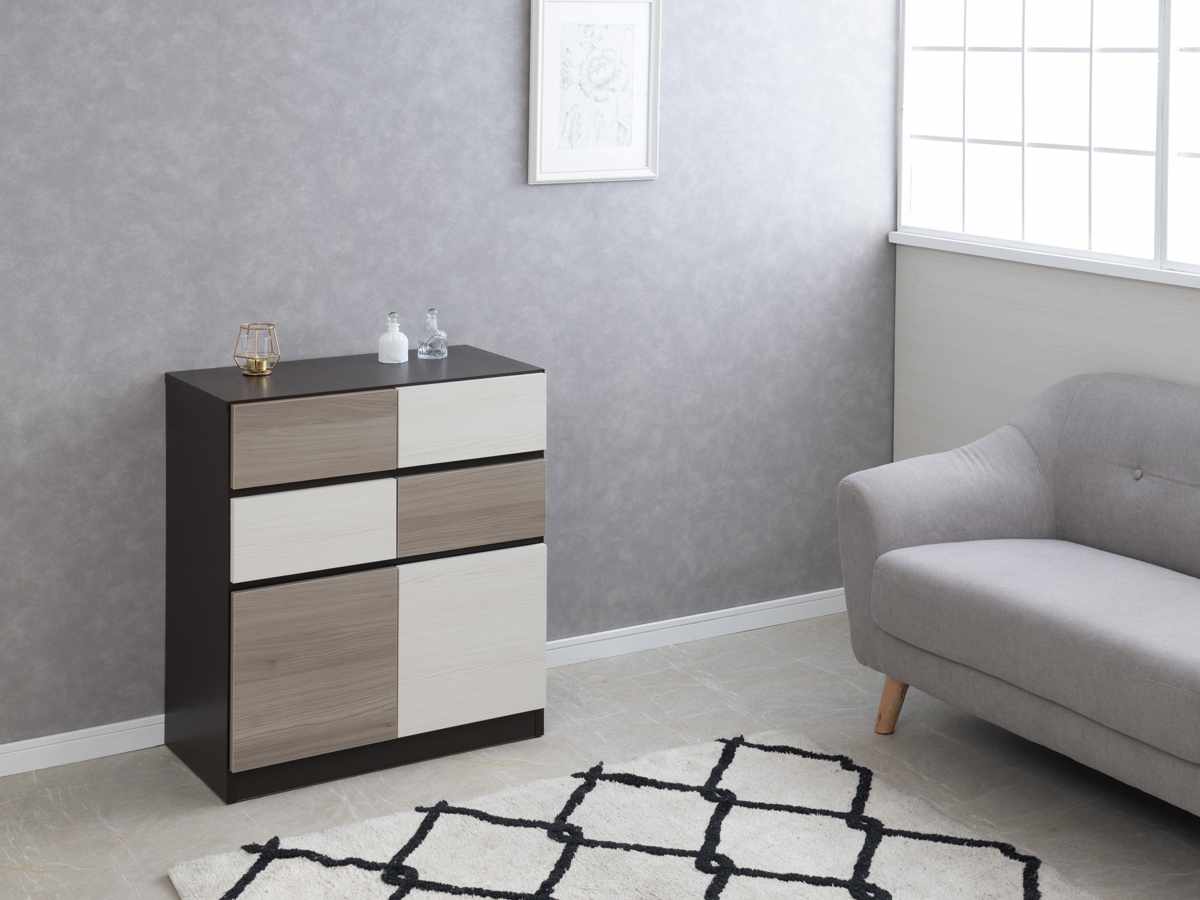 キャビネット 幅70cm グレートーン 日本製 完成品 ( 棚 ラック スクエア バイカラーA4対応 2段4杯 グレー A4サイズ シンプル 配線穴 スライドレール )