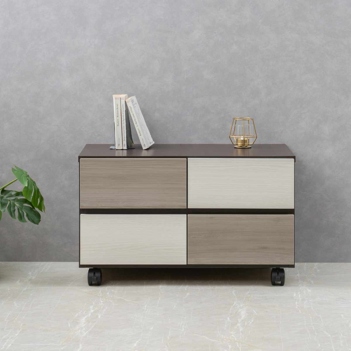 チェスト 幅70cm グレートーン キャスター付 日本製 完成品 ( 棚 ラック スクエア バイカラーA4対応 2段4杯 グレー A4サイズ シンプル キャビネット テレビ台 スライドレール )