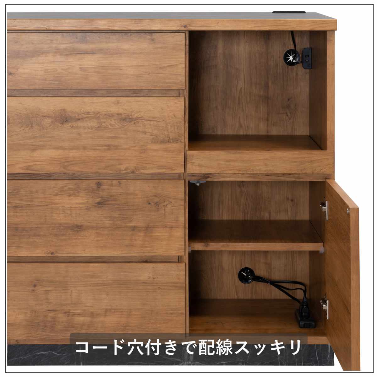 キッチンカウンター 幅100cm スライド棚 2口コンセント 背面化粧 日本製 完成品 ( カウンター キッチン 収納 スライドレール 間仕切り 引き出し 4杯 コンセント付 ナチュラル グレージュ シンプル ) 【ナチュラル】 ナチュラル