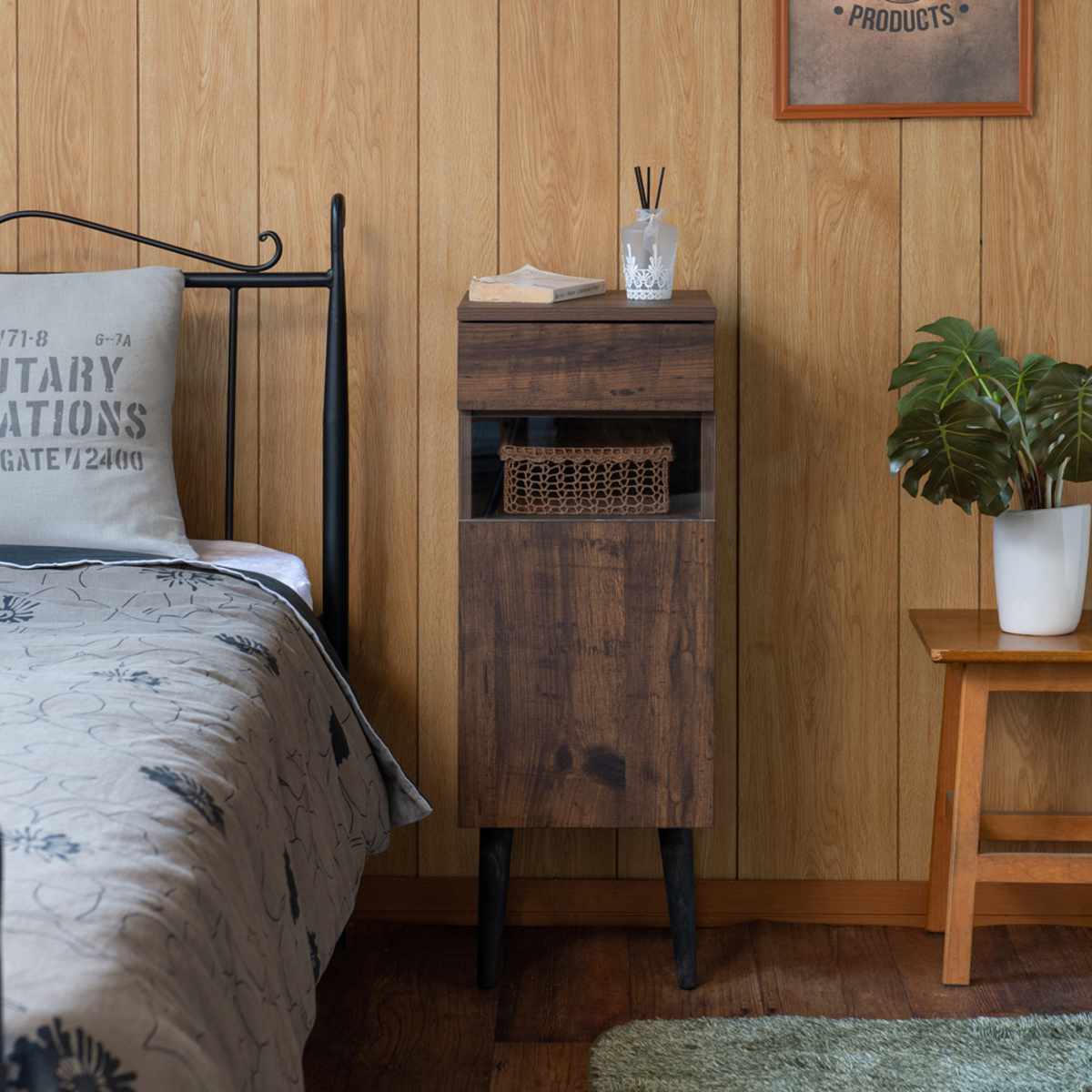 ルーター収納 幅30.5cm FAX台 ヴィンテージ調 Arizona ( ラック 収納 ルーター モデム 収納棚 木製 ディスプレイラック 多目的ラック サイドボード サイドキャビネット シェルフ ブラウン 脚付き 西海岸風 )