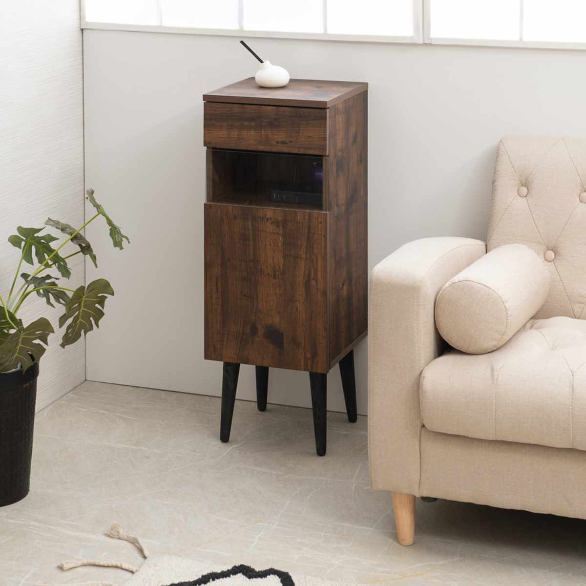 ルーター収納 幅30.5cm FAX台 ヴィンテージ調 Arizona ( ラック 収納 ルーター モデム 収納棚 木製 ディスプレイラック 多目的ラック サイドボード サイドキャビネット シェルフ ブラウン 脚付き 西海岸風 )