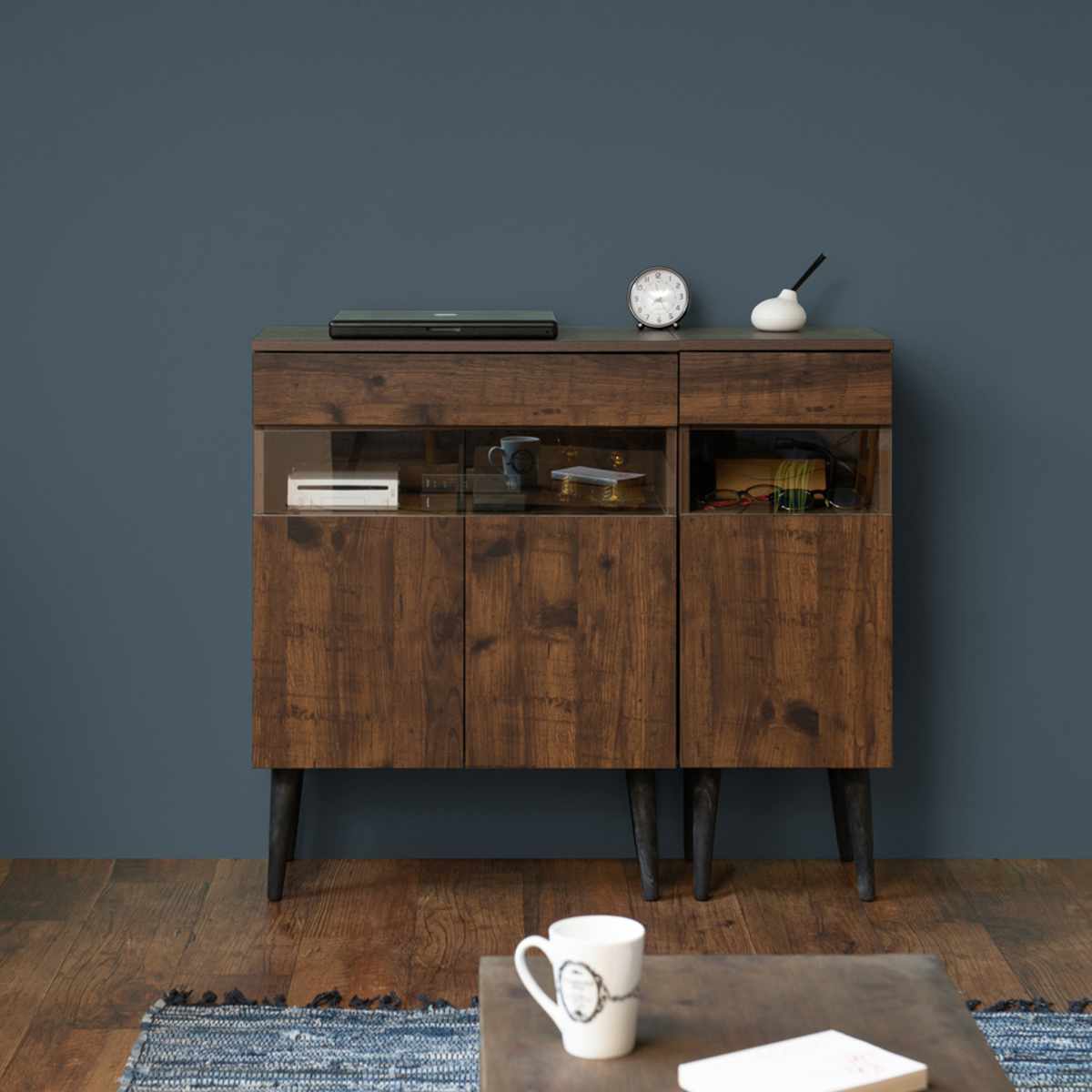 ルーター収納 幅30.5cm FAX台 ヴィンテージ調 Arizona ( ラック 収納 ルーター モデム 収納棚 木製 ディスプレイラック 多目的ラック サイドボード サイドキャビネット シェルフ ブラウン 脚付き 西海岸風 )