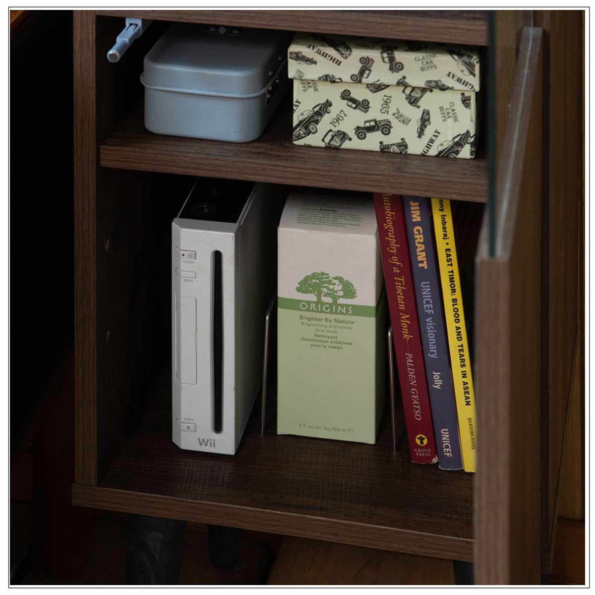 ルーター収納 幅30.5cm FAX台 ヴィンテージ調 Arizona ( ラック 収納 ルーター モデム 収納棚 木製 ディスプレイラック 多目的ラック サイドボード サイドキャビネット シェルフ ブラウン 脚付き 西海岸風 )