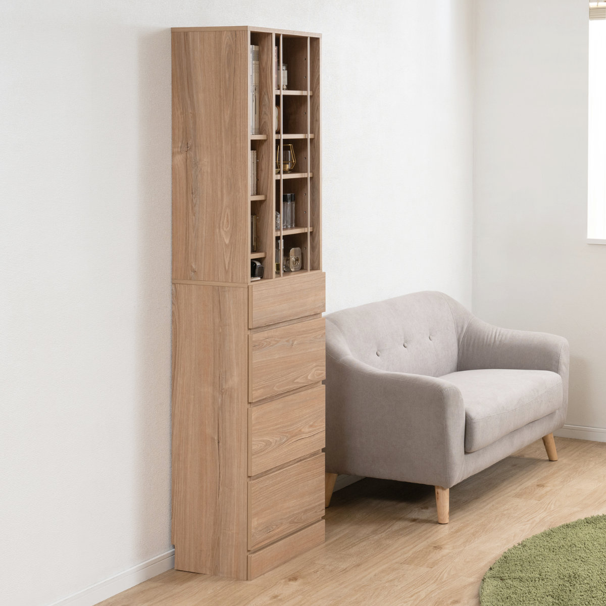 本棚 幅45.5cm 大容量収納 引き出し付き ディスプレイ ( コミックラック 引き出し 4段 コンパクト 可動棚 収納棚 リビング収納 玄関収納 キッチン収納 書斎 収納家具 木目調 ホワイト ) 【ホワイト】 ホワイト