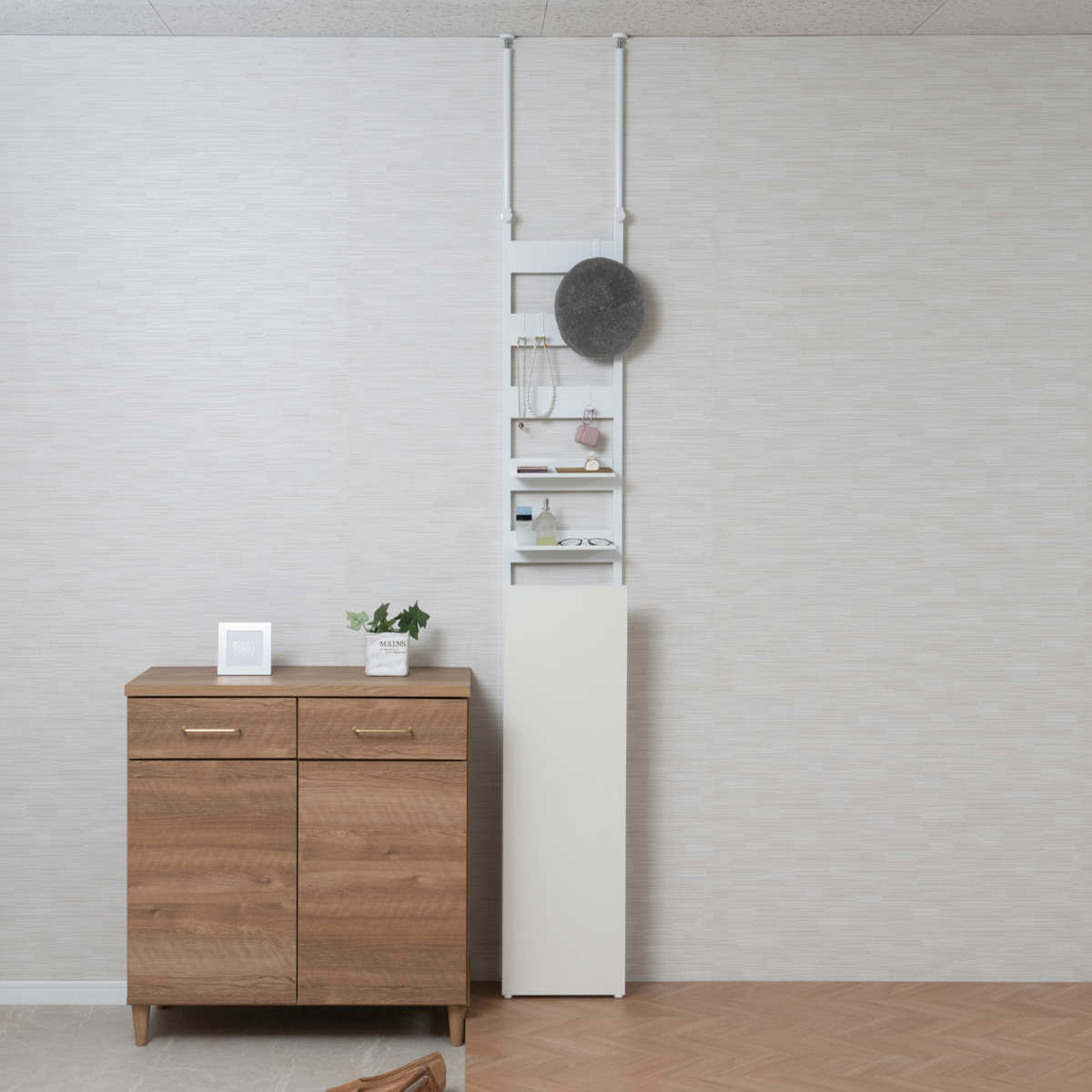 突っ張り 玄関収納 ラダーラック 幅30cm 傘立て ( 大理石調 ホワイト アンブレラスタンド スリム コンパクト 玄関 小物収納 レインスタンド 収納 傘 省スペース つっぱり おしゃれ ) 【ホワイト】 ホワイト