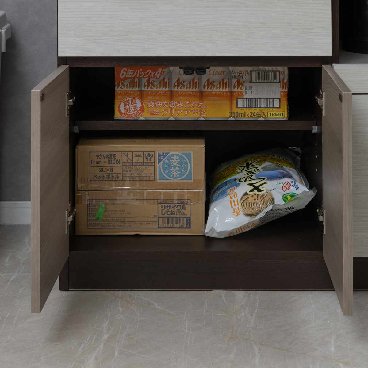 キッチンボード 幅120cm スリートーン フルスライドレール 日本製 ( 食器棚 ブラック 木目調 可動棚 家電 レンジ台 キッチン収納 スライド棚 4口コンセント 電子レンジ 炊飯器 黒 収納 120cm レンジラック )