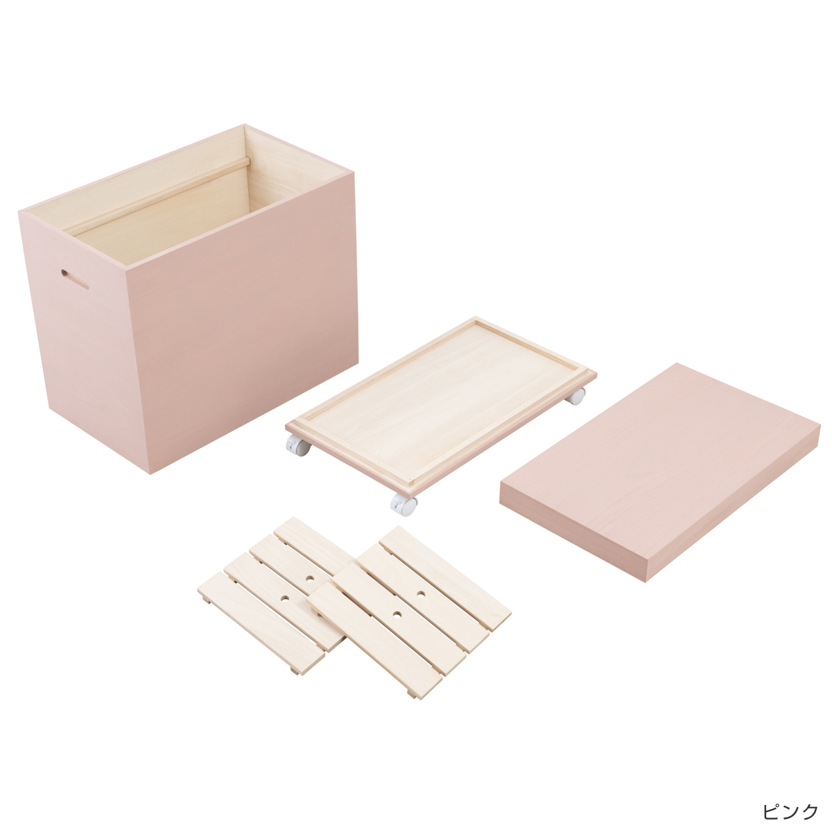 桐収納 雛人形ケース 幅35.5cm 1段 高さ60.5cm キャスター付き すのこ付き ( 飾り台 人形ケース 桐製 桐箱 完成品 防虫 防湿 スノコ ひな人形 収納ケース 保管 ピンク ホワイト 棚 ラック 国産 飾り棚 ) 【ピンク】 ピンク