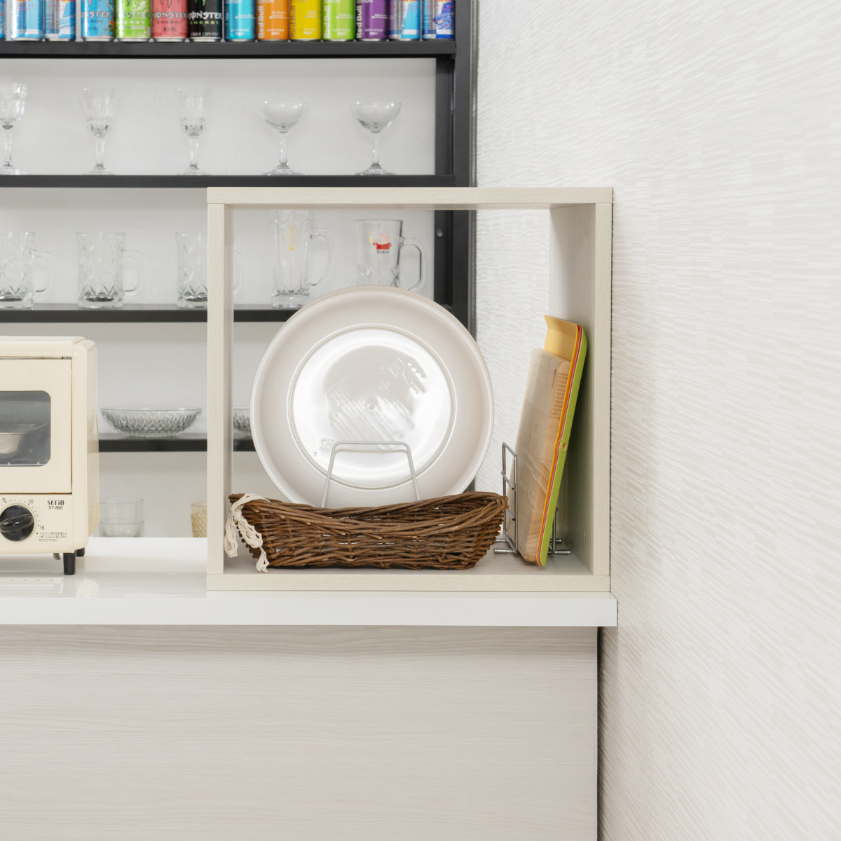 ヒロマルです 両面カウンター、木製シェルフ 15個収納スペース カウンター上ラック 幅39cm オープンタイプ （ 収納ボックス