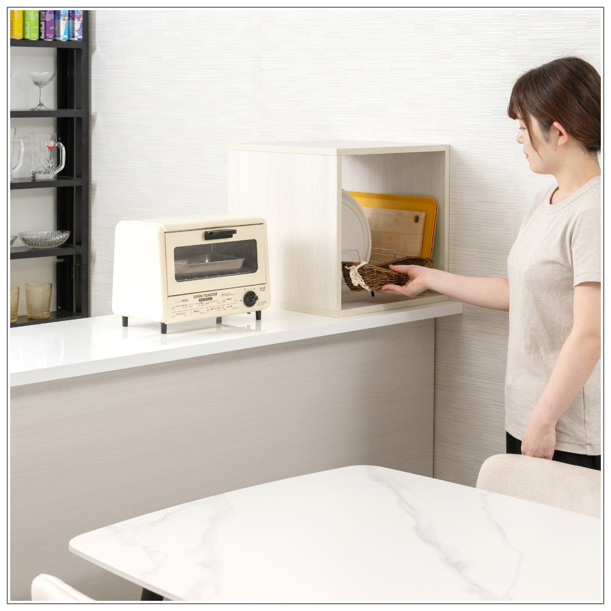 カウンター上ラック 幅39cm オープンタイプ ( 収納ボックス 組み合わせ A4対応 棚 ラック BOX 扉なし 木目調 シェルフ 収納 飾り棚 ディスプレイラック 多目的ラック ホワイトウォッシュ )