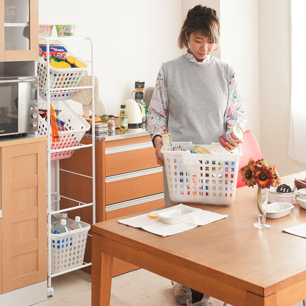 キャスター付き バスケットワゴン 4段 天板無し ( ランドリーワゴン ランドリーバスケット 洗濯かご 洗濯カゴ キャスター スリム 脱衣かご 洗濯物入れ ランドリーラック )