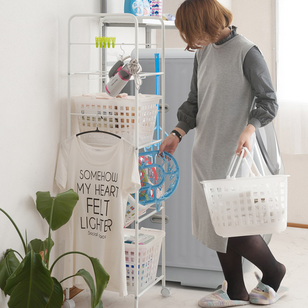 キャスター付き バスケットワゴン 4段 天板無し ( ランドリーワゴン ランドリーバスケット 洗濯かご 洗濯カゴ キャスター スリム 脱衣かご 洗濯物入れ ランドリーラック )