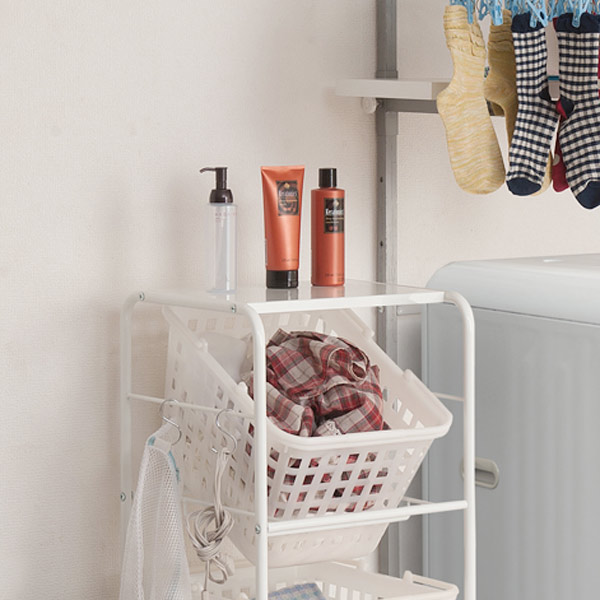 キャスター付き バスケットワゴン 4段 天板付き ( ランドリーワゴン ランドリーバスケット 洗濯かご 洗濯カゴ キャスター スリム 脱衣かご 洗濯物入れ ランドリーラック )