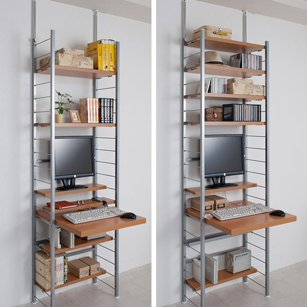 突っ張りスリムデスク 幅91cm ( 突っ張り デスク 机 パソコンデスク 収納 壁面 壁面収納 ワークデスク 学習デスク 学習机 つっぱり式 高さ調節 シンプル ) 【ホワイト】 ホワイト