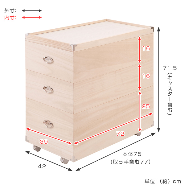 Dショッピング 桐衣装箱 3段 日本製 ひな人形ケース 竹炭シート入り 高さ71 5cm 雛人形収納 雛人形ケース 雛人形 桐収納 収納箱 桐材 桐 国産 ひな人形 キャスター付き 7段飾り 七段飾り カテゴリ チェスト 衣装収納の販売できる商品 リビングート