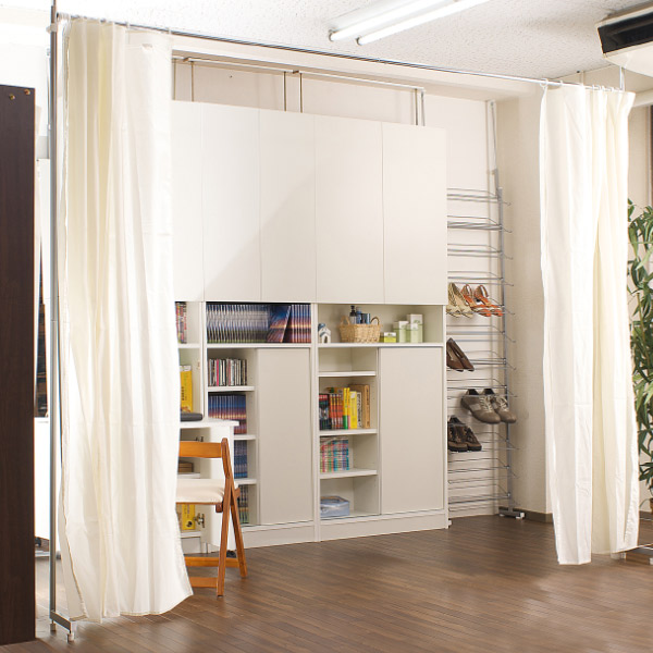 突っ張り カーテンポール 間仕切り 伸縮 ( つっぱり カーテンレール ポール ホワイト ライトブラウン 突っ張り式 突っぱり ツッパリ日本製 目隠し 試着室 目隠しカーテン 目隠し カーテン 収納 間仕切り収納 ) 【ホワイト】 ホワイト