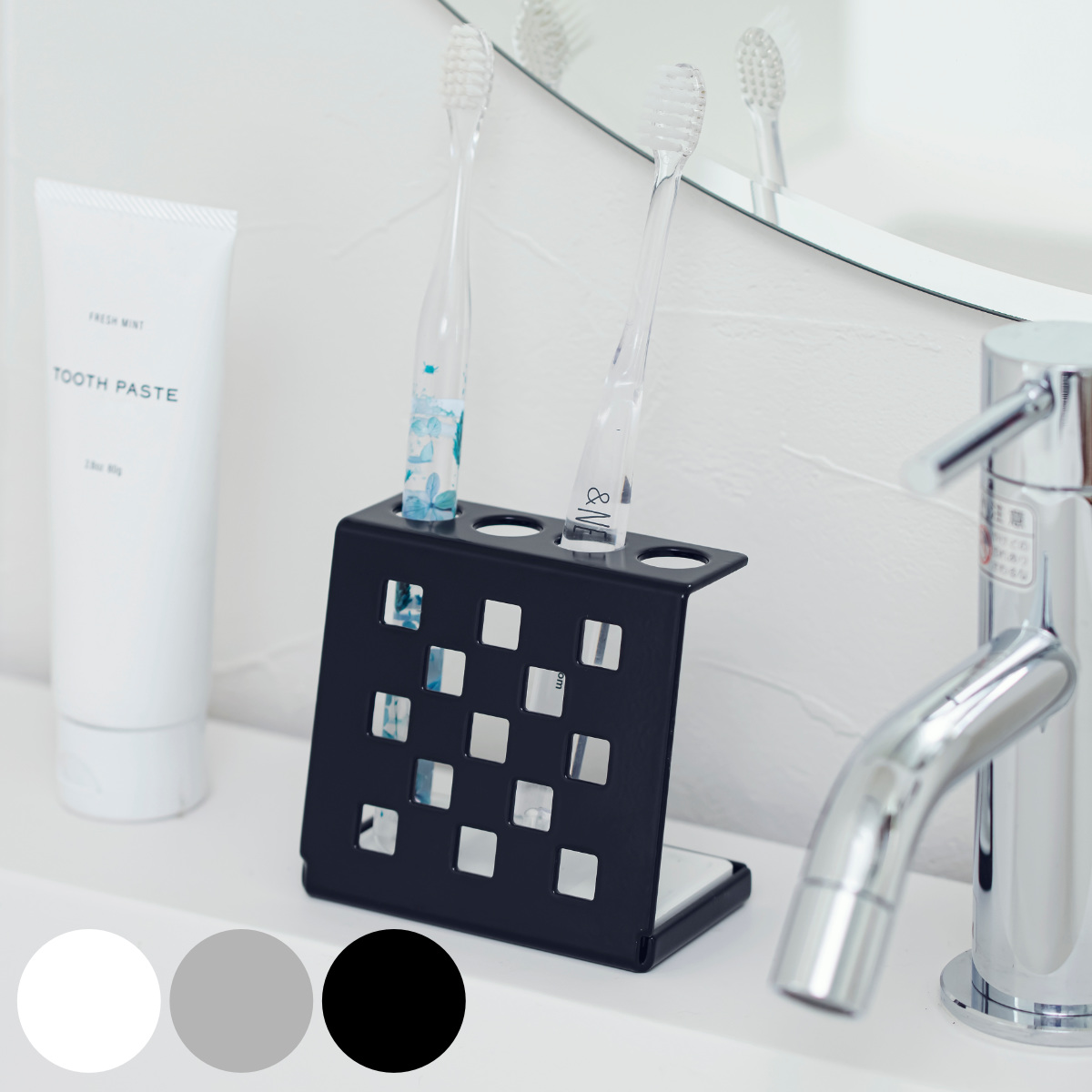＆NE 歯ブラシスタンド ラバストーン スチール （ 溶岩石 吸水 速乾 消臭 抗菌 歯ブラシ ホルダー 収納 歯ブラシ立て 歯磨き 洗面所 デンタル用品 歯ぶらし ホワイト グレー ブラック ） 【グレー】