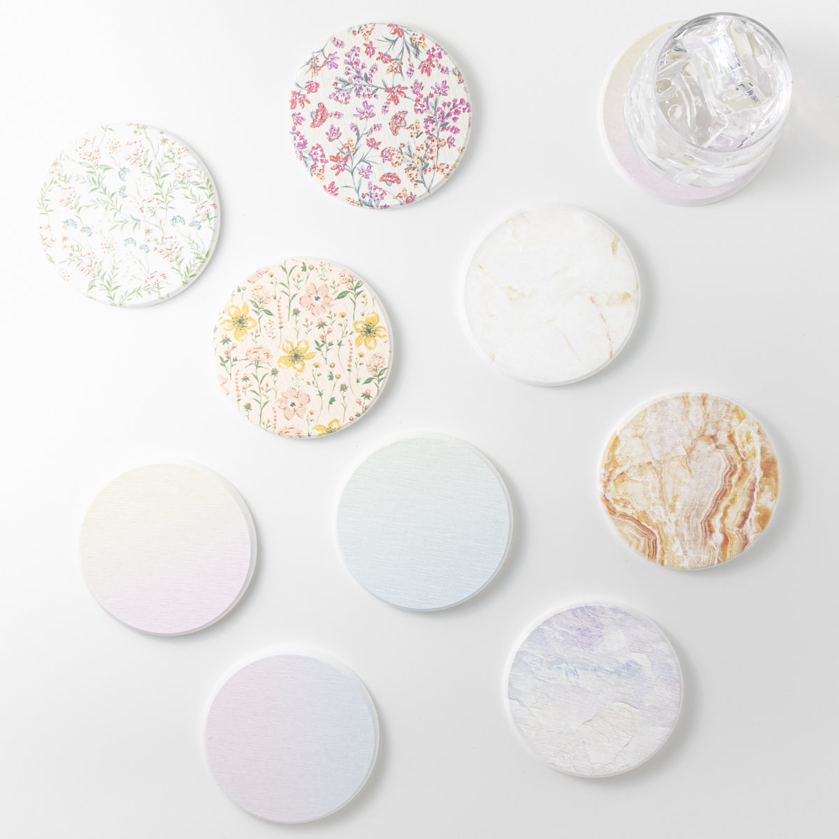 ＆NE ラバストーンコースター プリント （ 溶岩石 コースター ノンアスベスト アスベスト不使用 茶たく 茶托 グラスマット 丸 9cm 吸水 速乾 清潔 かわいい おしゃれ シンプル 無地 グラデ 花柄 大理石 テーブルウェア ） 【レッドフラワー】