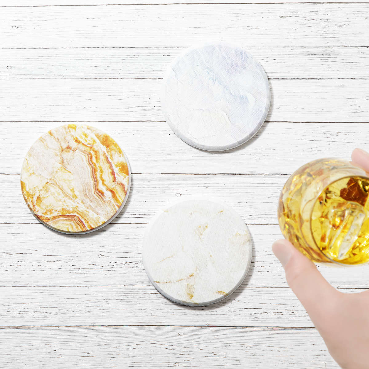 &NE ラバストーンコースター プリント ( 溶岩石 コースター ノンアスベスト アスベスト不使用 茶たく 茶托 グラスマット 丸 9cm 吸水 速乾 清潔 かわいい おしゃれ シンプル 無地 グラデ 花柄 大理石 テーブルウェア ) 【グラデイエロー】 グラデイエロー