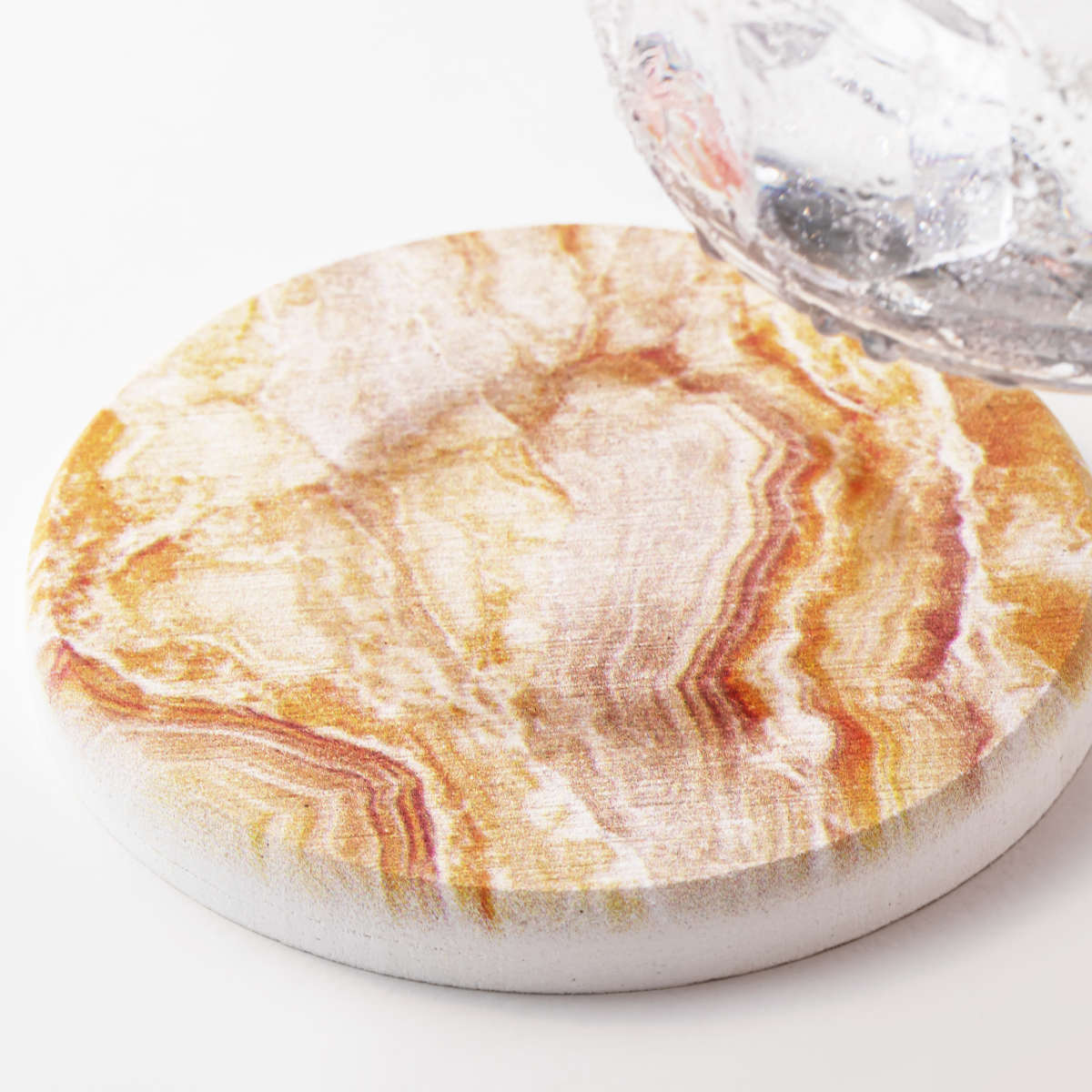 &NE ラバストーンコースター プリント ( 溶岩石 コースター ノンアスベスト アスベスト不使用 茶たく 茶托 グラスマット 丸 9cm 吸水 速乾 清潔 かわいい おしゃれ シンプル 無地 グラデ 花柄 大理石 テーブルウェア ) 【グラデイエロー】 グラデイエロー