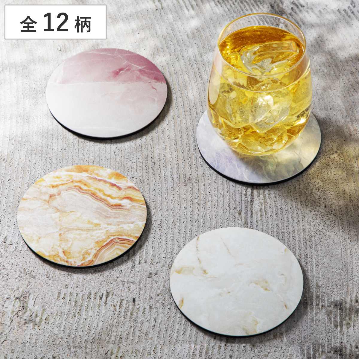 ＆NE ラバストーンコースター ソフト プリント （ 溶岩石 コースター ノンアスベスト アスベスト不使用 茶たく 茶托 グラスマット 丸 9cm 吸水 速乾 清潔 かわいい おしゃれ シンプル 無地 グラデ 花柄 大理石 テーブルウェア ） 【ミモザ】