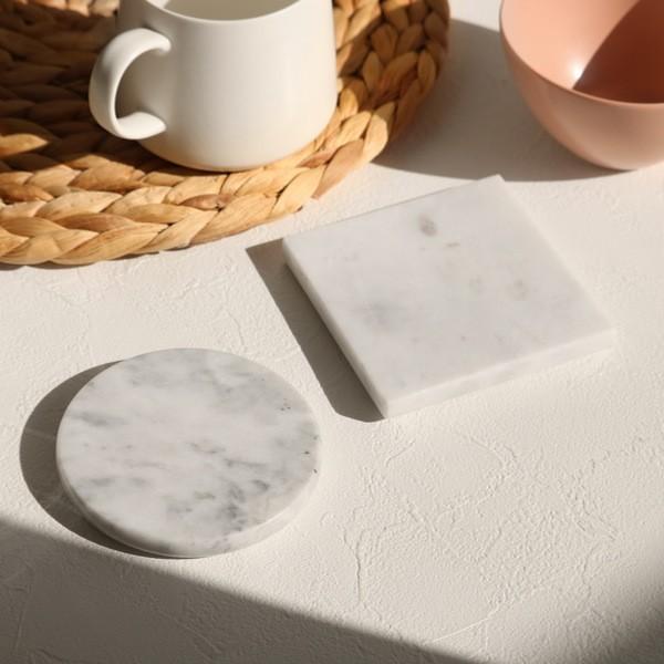 ストーンマーブル コースター ( 大理石コースター 丸 角 トレー プレート 天然大理石 ストーンコースター トレイ 石 おしゃれ かわいい アクセサリートレイ ) 【スクエア】 スクエア