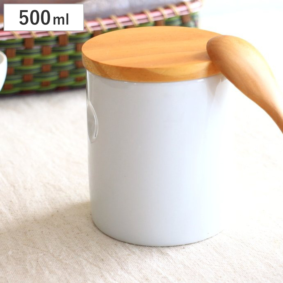 保存容器 陶器製 キャニスター 500ml ( 調味料入れ 密閉 密閉保存容器 陶器 密閉容器 調味料容器 木蓋 天然木 パッキン 食品保存 木製蓋 フタ 砂糖 塩 コーヒー 小物入れ スタッキング 積み重ね )