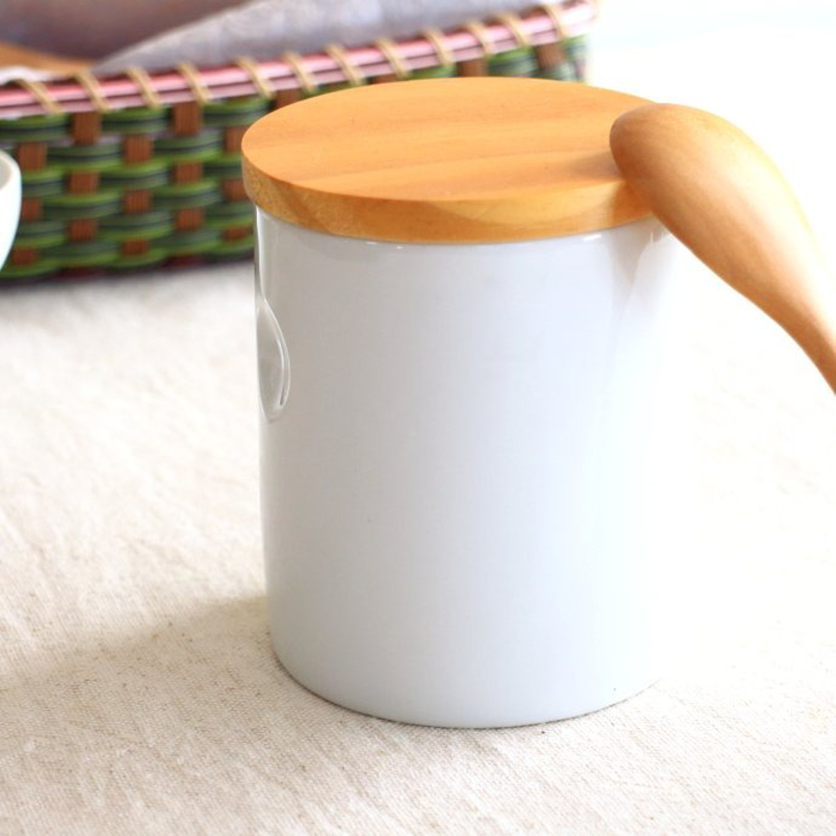 保存容器 陶器製 キャニスター 500ml ( 調味料入れ 密閉 密閉保存容器 陶器 密閉容器 調味料容器 木蓋 天然木 パッキン 食品保存 木製蓋 フタ 砂糖 塩 コーヒー 小物入れ スタッキング 積み重ね )