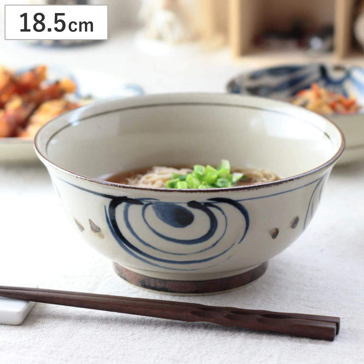 鉢 民彩渦紋 麺鉢 18.5cm 日本製 ( 磁器 美濃焼 お椀 器 うつわ 電子レンジ対応 食洗機対応 食器 おしゃれ かわいい 丼 うどん ラーメン そば )