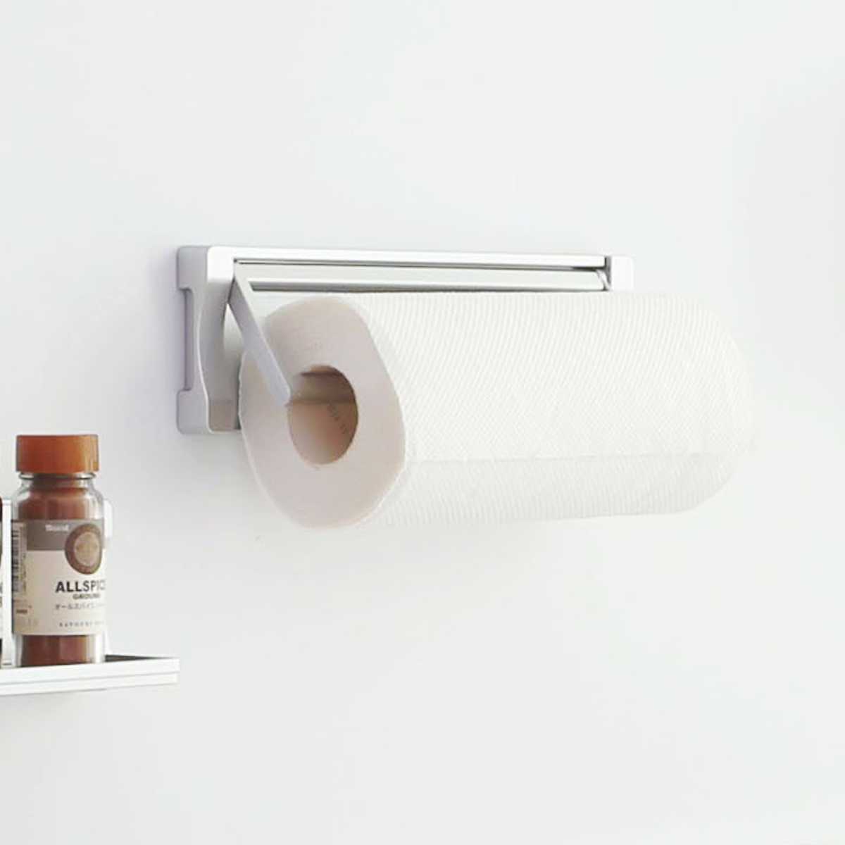 キッチンペーパーホルダー マグネット マグシャーレ ペーパーホルダー マグネット収納 シルバー ( キッチンペーパーハンガー ペーパータオル 磁石 壁面収納 横型 冷蔵庫横収納 クッキングペーパーホルダー キッチン収納 壁掛け )